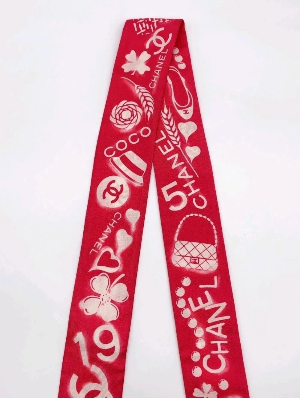 Auth Chanel Cambon Coco Silk Twilly Scarf